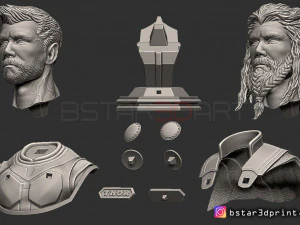 토르 흉상 어벤저 4 흉상 - 머리 2개 - 무한 전쟁 - 엔드게임 3D 프린트 모델 3D 프린트 모델