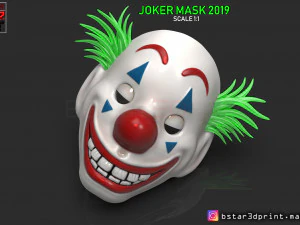máscara de joker 2019 con pelo - máscara de payaso 2019 - máscara de halloween de la película joker 2019 Modelo de impresión 3D