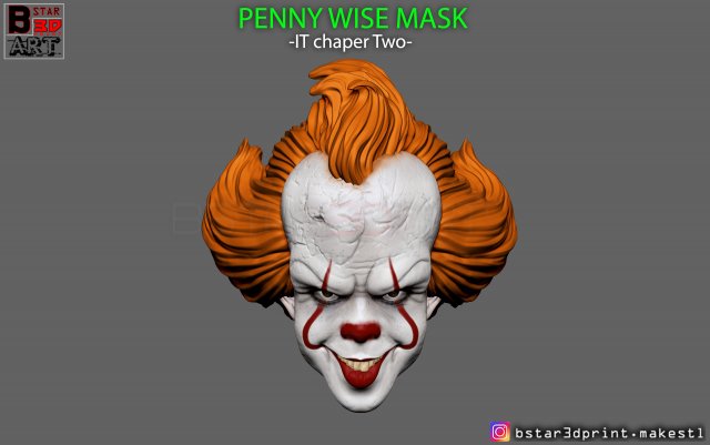 penny wise mask - it chapter two 3d print model 3D Принт Модель .c4d .max .obj .3ds .fbx .stl .blend 