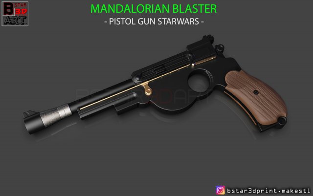 mandalorian blaster - pistol starwars - mandalorian star wars movie 2019 3d print model Modelo de Impressão 3D .c4d .max .obj .3ds .fbx .stl .blend 