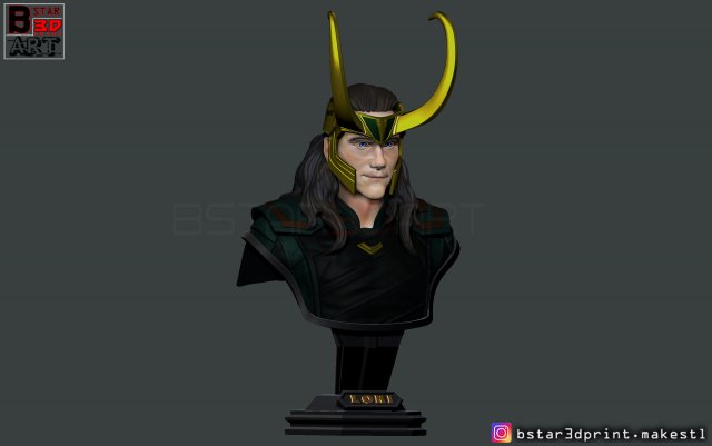 loki bust with helmet - tom hiddleston - - marvel - avenger 3d print model Modèles 3D en vedette .c4d .max .obj .3ds .fbx .stl .blend 