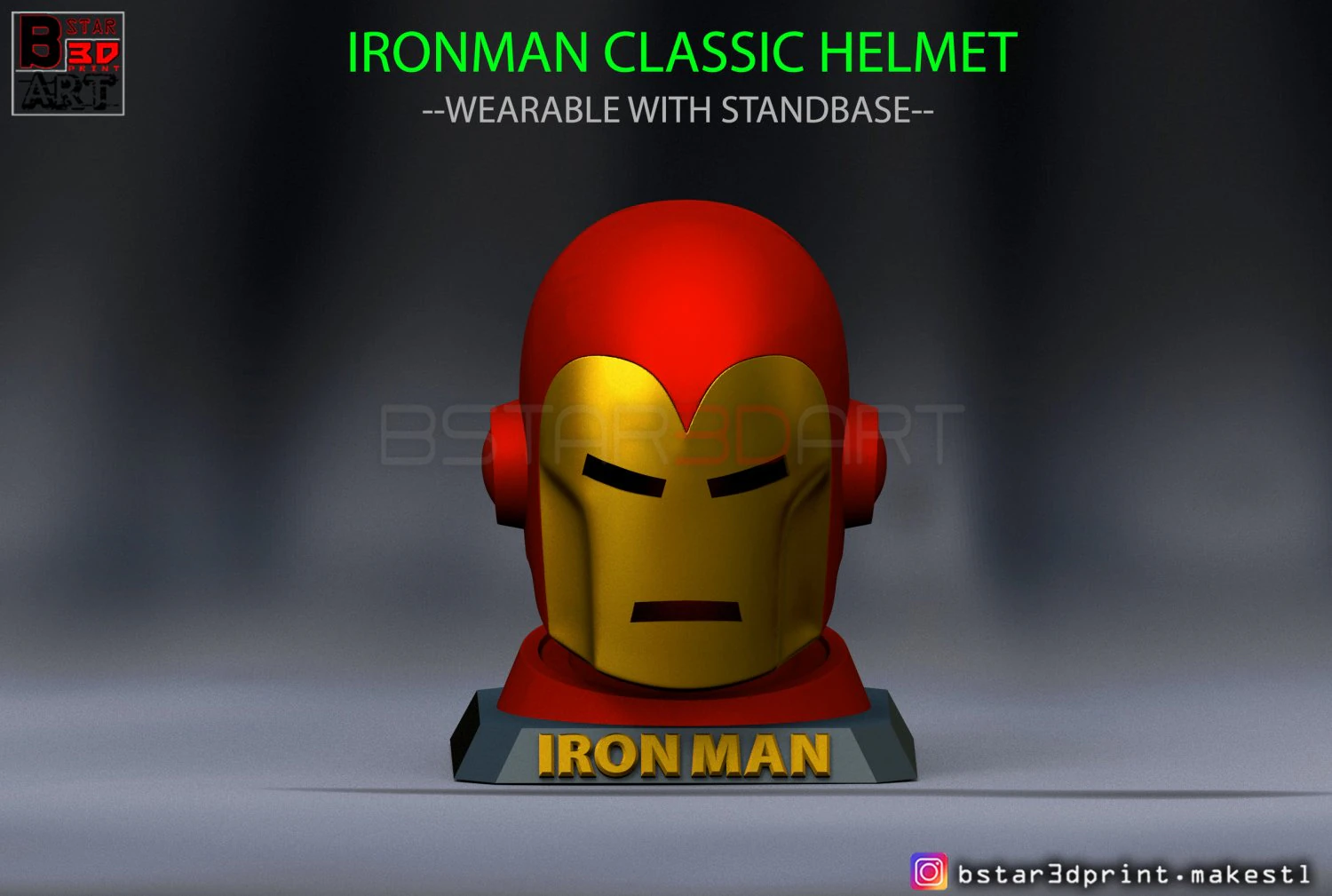 ironman classic helmet - wearable with standbase - marvel comic 3d print model 3D Print Model .c4d .max .obj .3ds .fbx .stl .blend 