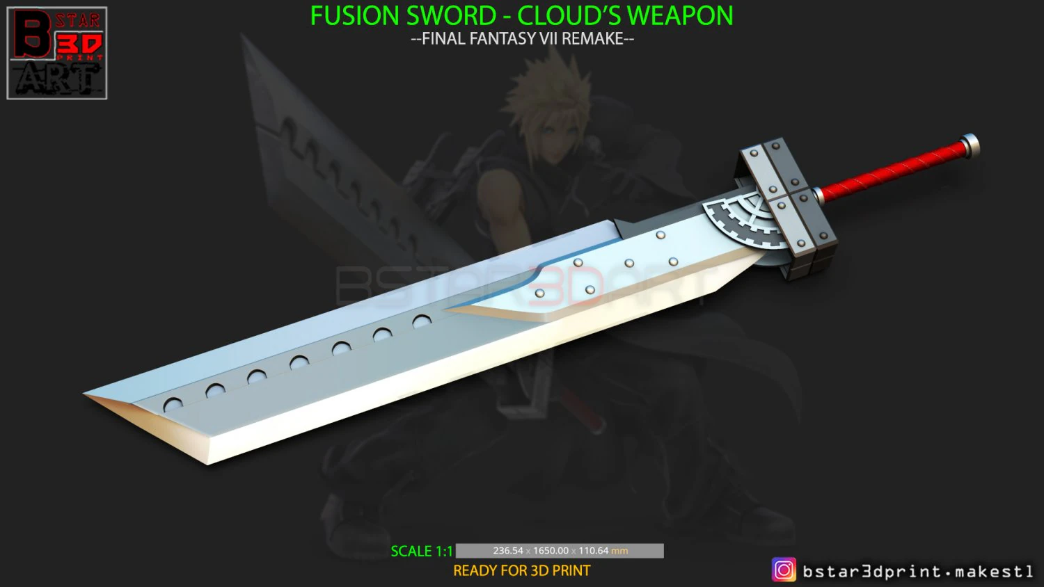fusion sword cloud - final fantasy vii remake 3d print model 3D Print Model .c4d .max .obj .3ds .fbx .stl .blend