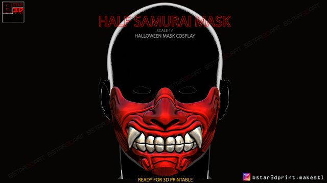 face mask - half samurai mask - halloween costume cosplay Modello di stampa 3D .c4d .max .obj .3ds .fbx .stl .blend 