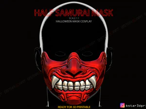 m&aacute;scara facial - media m&aacute;scara samurai - disfraz de halloween cosplay Modelo de impresión 3D