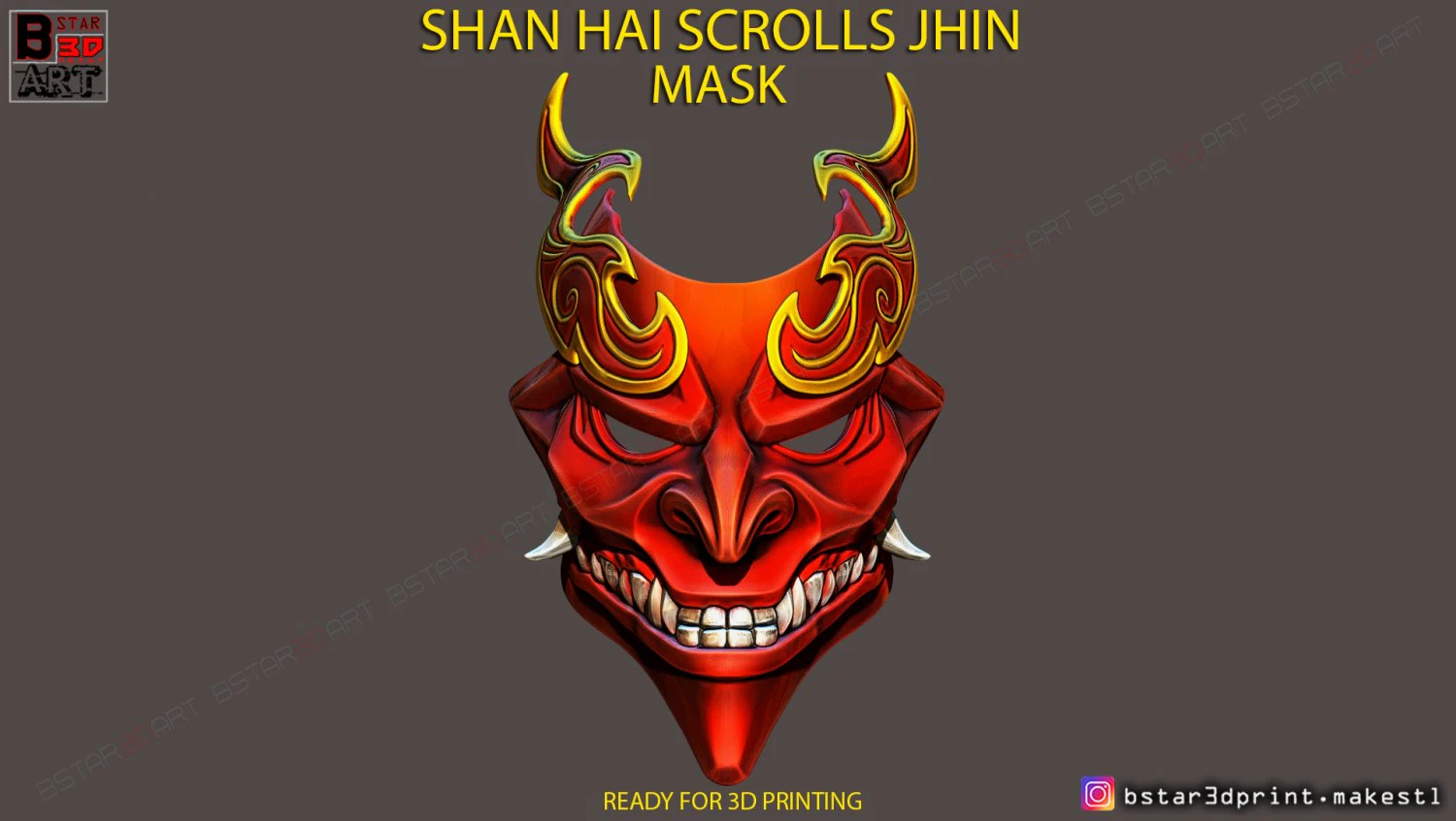 shan hai scrolls jhin mask - jhin god - league of legends 3d print model 3D Print Model .c4d .max .obj .3ds .fbx .stl .blend 