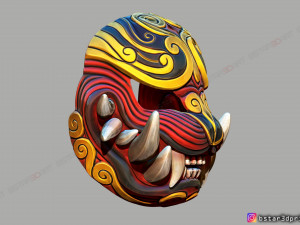 japanese lion mask - devil mask - hannya mask - halloween cosplay Modèles 3D en vedette