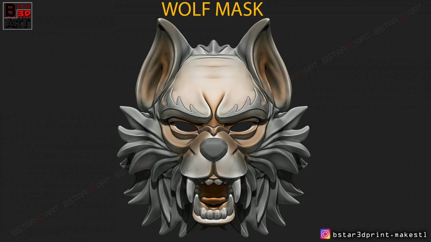 wolf mask - japanese samurai mask - oni tiger mask - halloween 3d print model 3D Print Model .c4d .max .obj .3ds .fbx .stl .blend