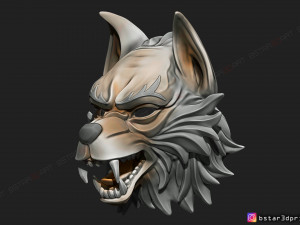 wolf mask - japanese samurai mask - oni tiger mask - halloween 3d print model 3Dプリントモデル