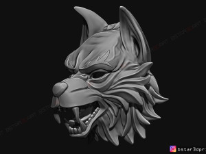 wolf mask - japanese samurai mask - oni tiger mask - halloween 3d print model 3Dプリントモデル