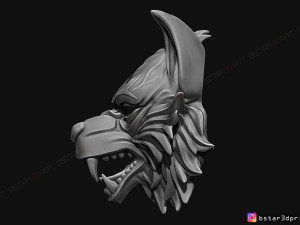 wolf mask - japanese samurai mask - oni tiger mask - halloween 3d print model 3Dプリントモデル