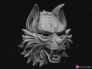 wolf mask - japanese samurai mask - oni tiger mask - halloween 3d print model 3Dプリントモデル