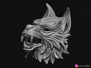 wolf mask - japanese samurai mask - oni tiger mask - halloween 3d print model 3Dプリントモデル
