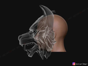wolf mask - japanese samurai mask - oni tiger mask - halloween 3d print model 3D Print Model