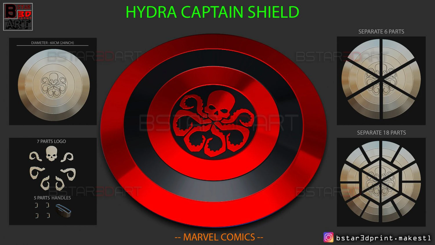 the shield hydra captain america - hail hydra - marvel comics 3d print model 3D Print Model .c4d .max .obj .3ds .fbx .stl .blend 