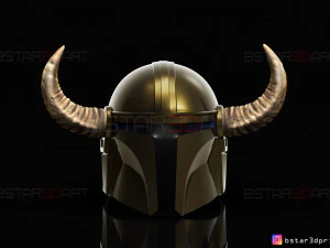 viking mandalorian helmet - buffalo horns - high quality model 3D Print Model