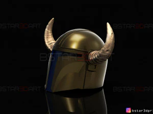 viking mandalorian helmet - buffalo horns - high quality model 3D Print Model