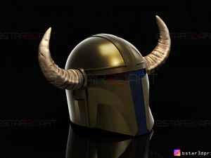 viking mandalorian helmet - buffalo horns - high quality model 3D Print Model
