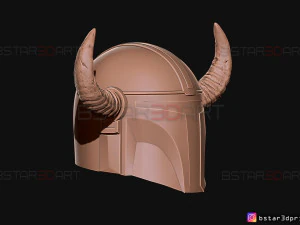 viking mandalorian helmet - buffalo horns - high quality model 3D Print Model