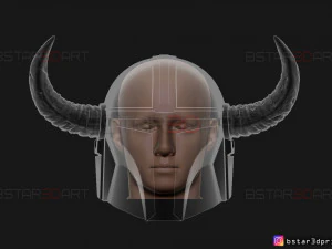 viking mandalorian helmet - buffalo horns - high quality model 3D Print Model