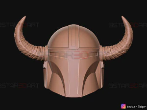 viking mandalorian helmet - buffalo horns - high quality model 3D Print Model