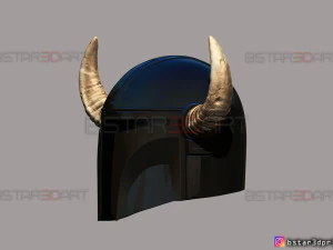 viking mandalorian helmet - buffalo horns - high quality model 3D Print Model