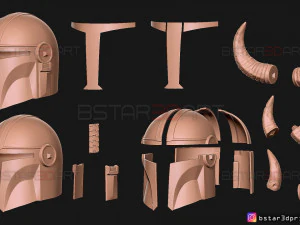 viking mandalorian helmet - buffalo horns - high quality model 3D Print Model