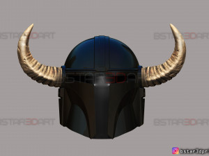 viking mandalorian helmet - buffalo horns - high quality model 3D Принт Модель