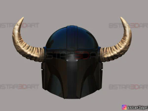 viking mandalorian helmet - buffalo horns - high quality model 3D Print Model