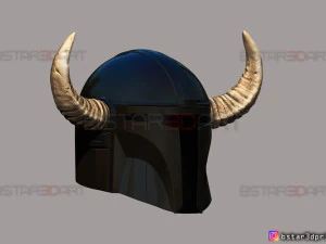 viking mandalorian helmet - buffalo horns - high quality model 3D Print Model