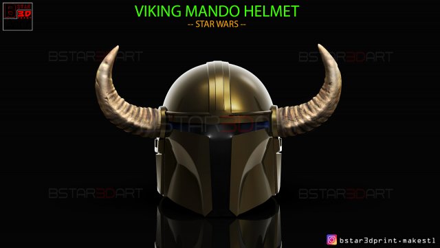 viking mandalorian helmet - buffalo horns - high quality model 3D Принт Модель .c4d .max .obj .3ds .fbx .stl .blend 
