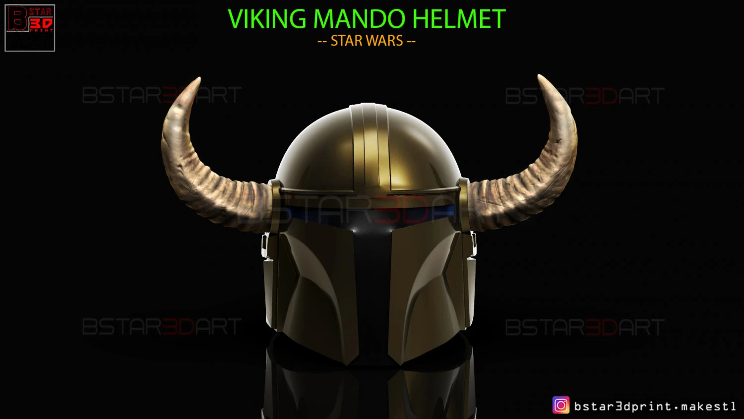 viking mandalorian helmet - buffalo horns - high quality model 3D Print Model .c4d .max .obj .3ds .fbx .stl .blend 