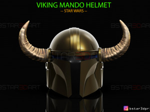 viking mandalorian helmet - buffalo horns - high quality model 3D Print Model