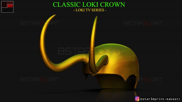 classic loki helmet - loki tv series - marvel comics 3d print model Modello di stampa 3D .c4d .max .obj .3ds .fbx .stl .blend