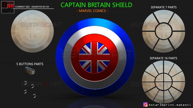 captain britain shield - marvel comics - high quality 3d print model 3Dプリントモデル .c4d .max .obj .3ds .fbx .stl .blend