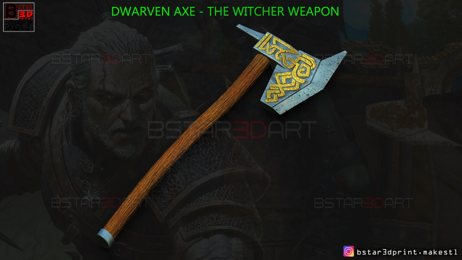 dwarven axe - the witcher cosplay 3d print model 3D Print Model .c4d .max .obj .3ds .fbx .stl .blend 