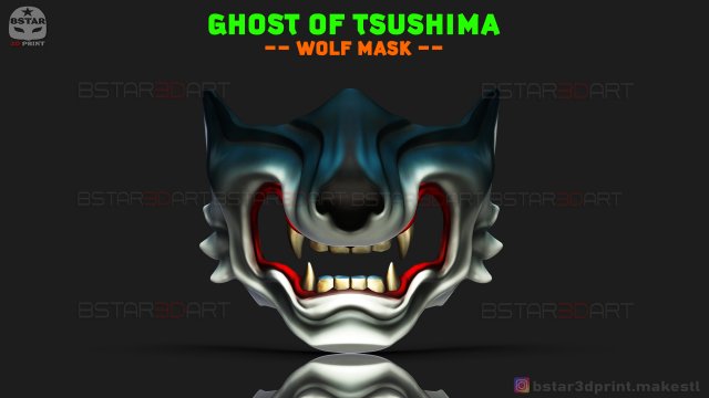 ghost of tsushima - wolf mask - samurai cosplay mask 3d print model Modelo de Impressão 3D .c4d .max .obj .3ds .fbx .stl .blend 