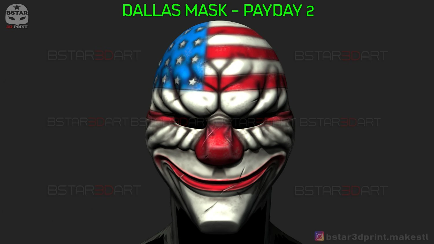 dallas mask - payday 2 mask - halloween cosplay mask 3d print model 3D Print Model .c4d .max .obj .3ds .fbx .stl .blend 
