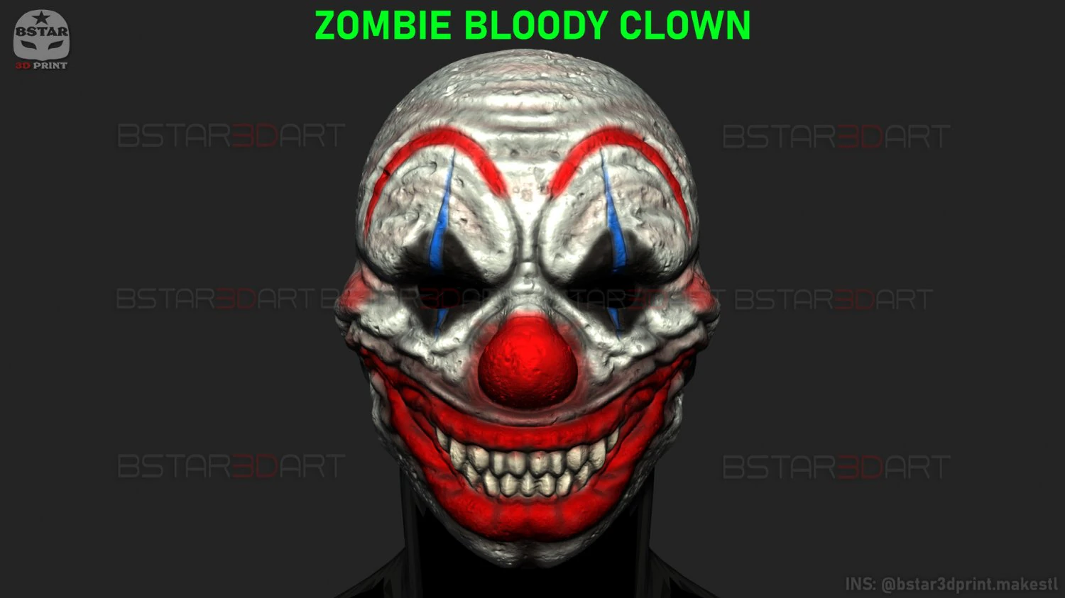 zombie bloody clown mask - scary halloween cosplay 3d print model 3D Print Model .c4d .max .obj .3ds .fbx .stl .blend 