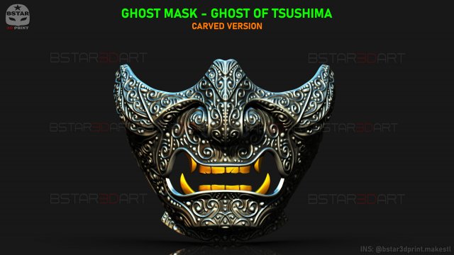 ghost of tsushima - ghost mask carved - samurai cosplay mask Modello di stampa 3D .c4d .max .obj .3ds .fbx .stl .blend 