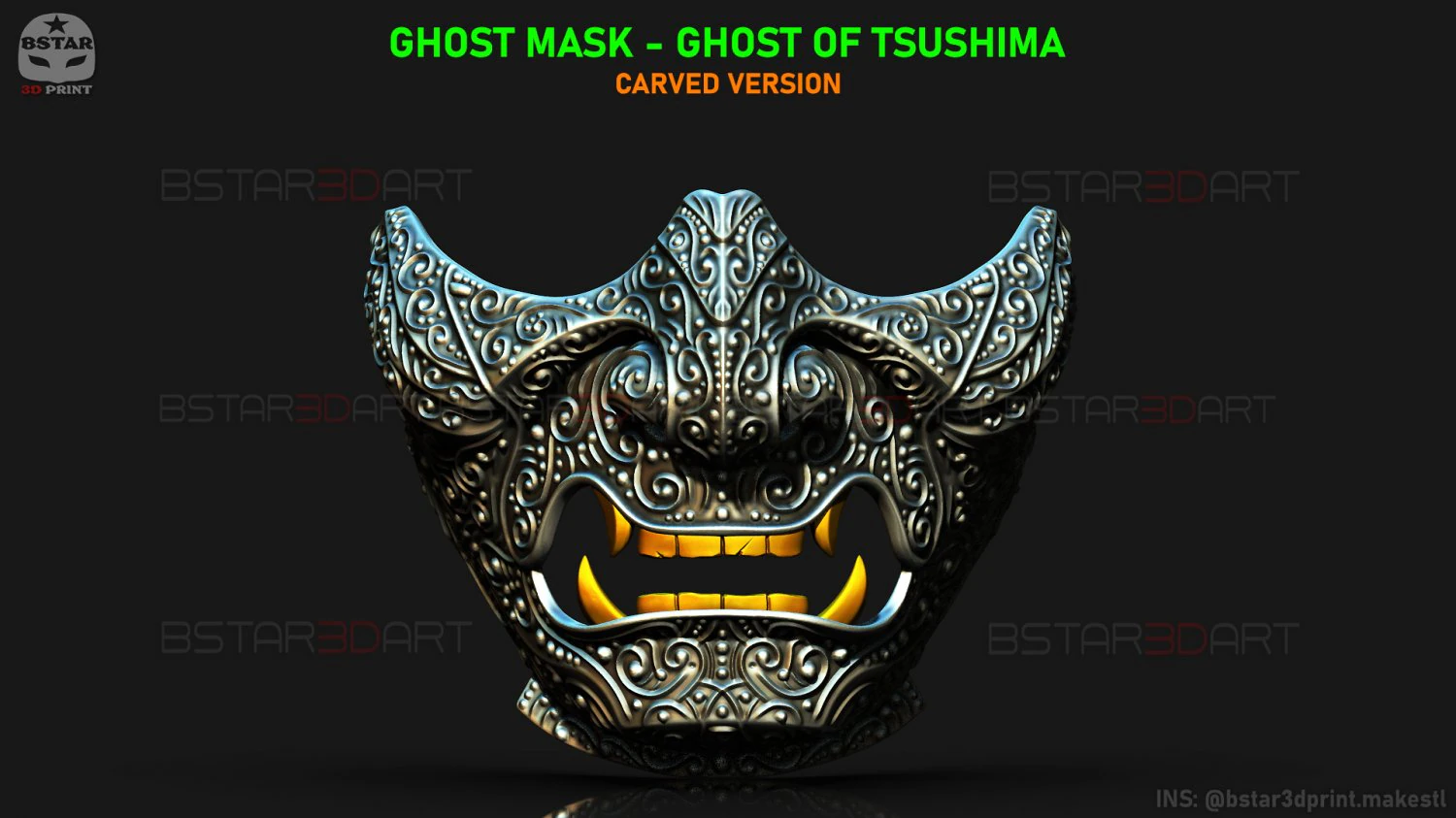 ghost of tsushima - ghost mask carved - samurai cosplay mask 3D Print Model .c4d .max .obj .3ds .fbx .stl .blend 