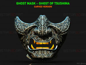 fantasma de tsushima - m&aacute;scara de fantasma esculpida - m&aacute;scara de cosplay de samurai Modelo de Impressão 3D