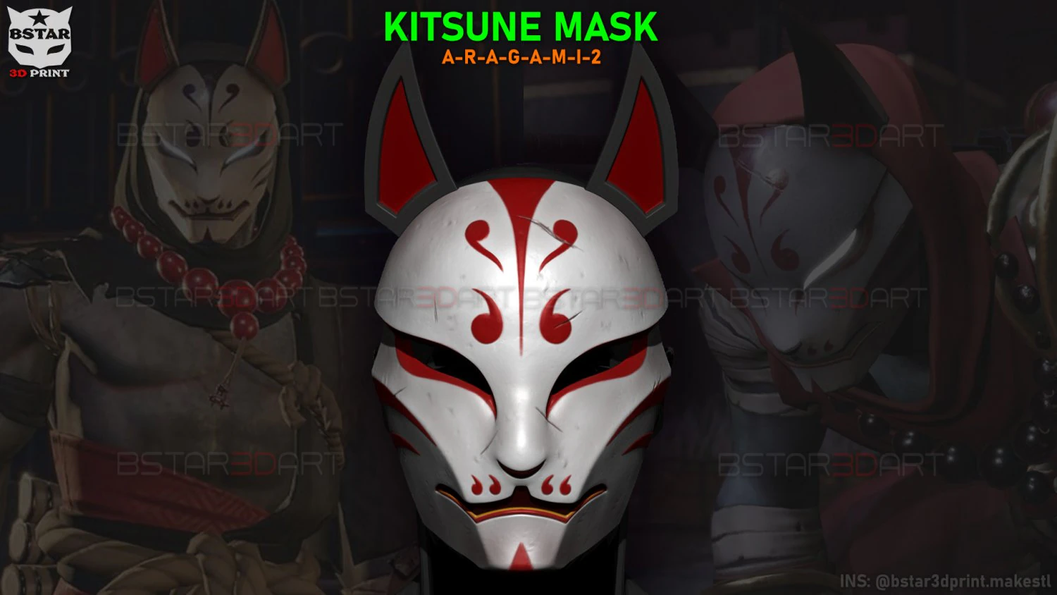 aragami 2 mask - kitsune mask - halloween cosplay 3D Print Model .c4d .max .obj .3ds .fbx .stl .blend