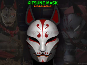 topeng aragami 2 - topeng kitsune - cosplay halloween Model Cetak 3D