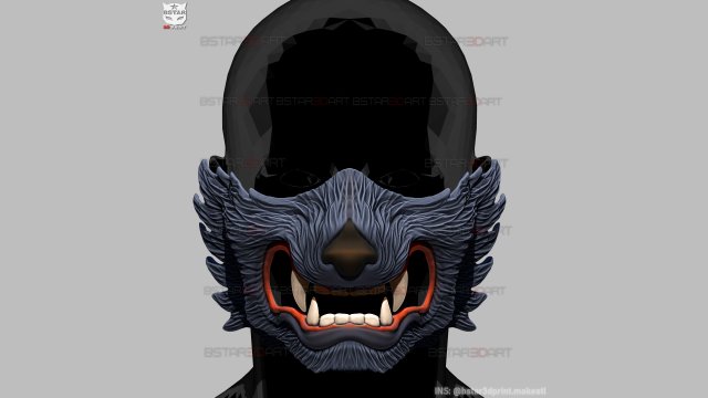 wolf face mask - high quality details 3d print model Model do druku 3D .c4d .max .obj .3ds .fbx .stl .blend 