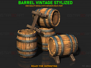 Barrel Vintage Stylized - Stand Base For Miniature Figures 3D print model Modelo de Impressão 3D
