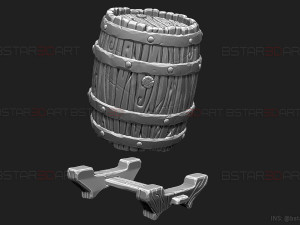 Barrel Vintage Stylized - Stand Base For Miniature Figures 3D print model 3D Druckmodell