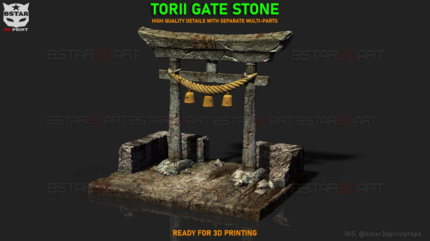 Japanese Torii Gate - Custom Base For Miniature - Figure 3D Print Model .c4d .max .obj .3ds .fbx .stl .blend 