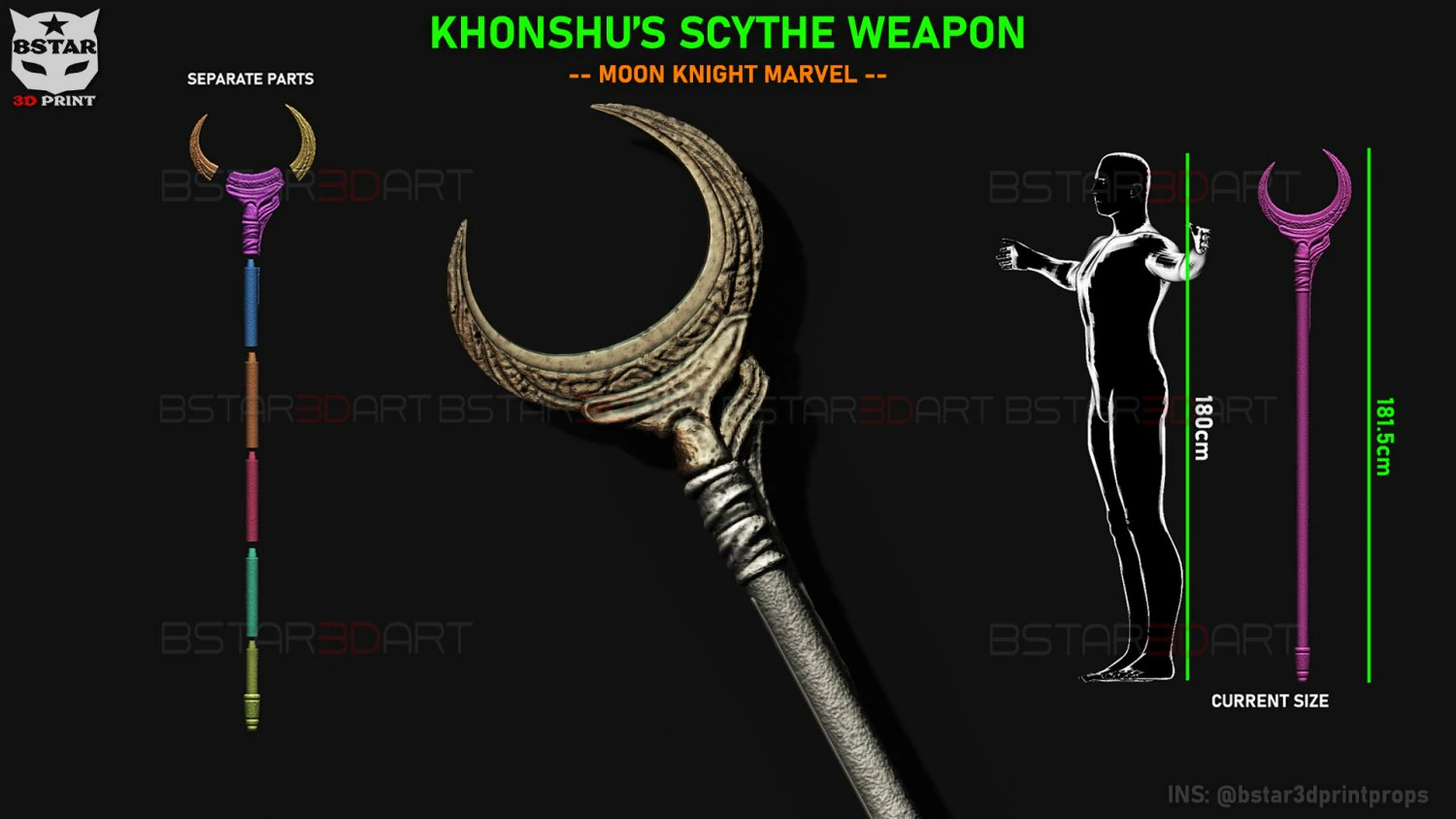 KhonShu Crescent Scythe - Moon Knight Marvel Cosplay 3D Print Model .c4d .max .obj .3ds .fbx .stl .blend 