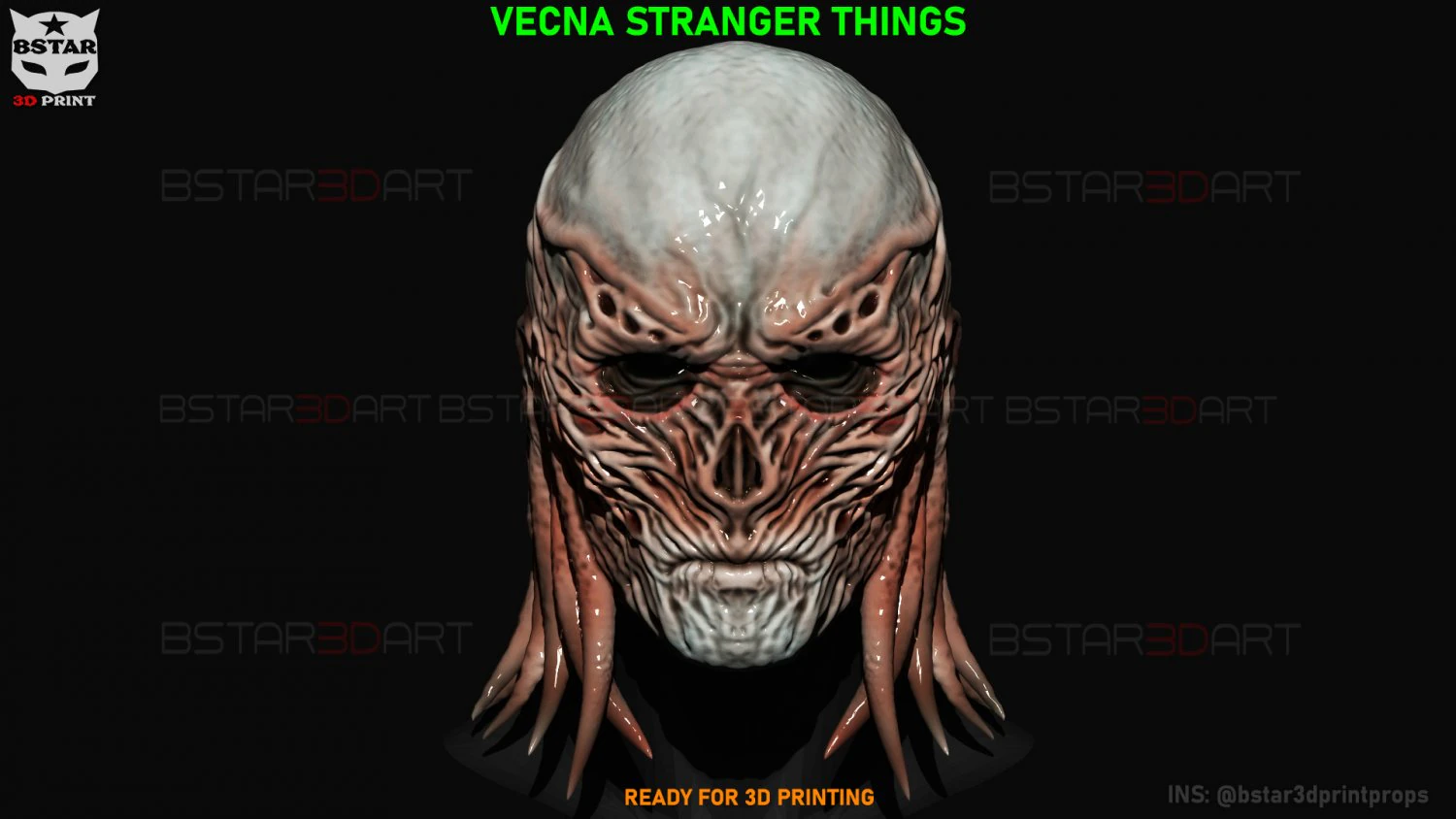 Vecna Mask - Stranger Things Cosplay 3D Print Model .c4d .max .obj .3ds .fbx .stl .blend